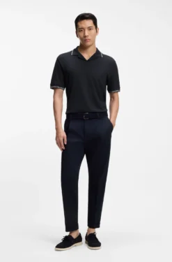Cotton-linen polo shirt with Johnny collar