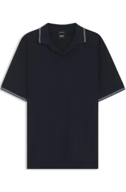 Cotton-linen polo shirt with Johnny collar