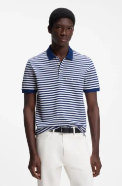 Cotton-piqué polo shirt with horizontal stripe