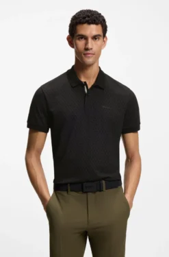 Cotton-piqué polo shirt with printed pattern