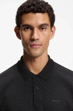 Cotton-piqué polo shirt with printed pattern