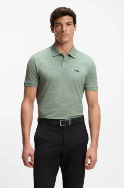 Cotton-piqué polo shirt with printed pattern