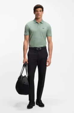 Cotton-piqué polo shirt with printed pattern