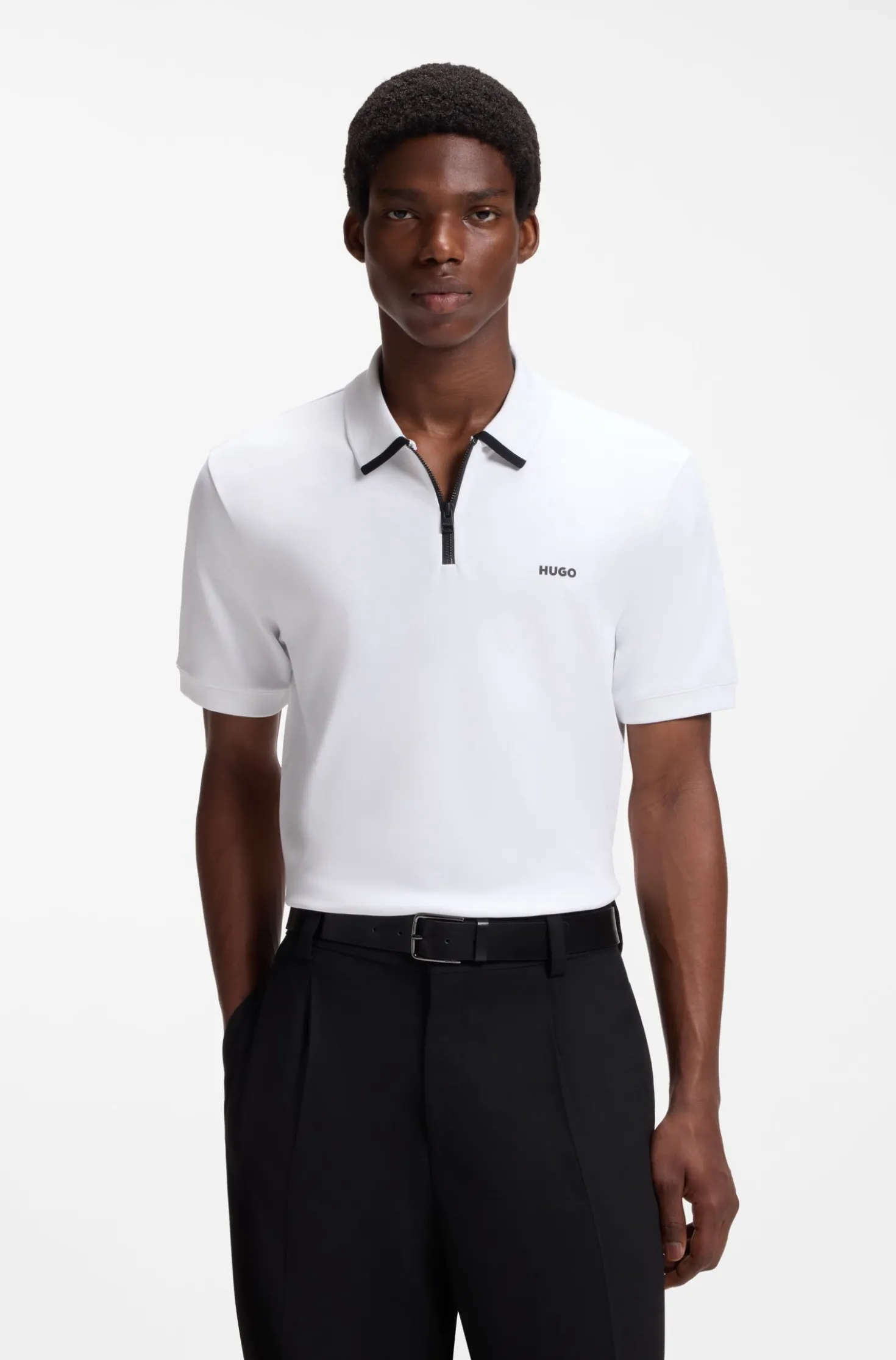 Cotton piqué polo shirt with zip neckline