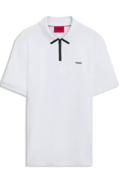 Cotton piqué polo shirt with zip neckline