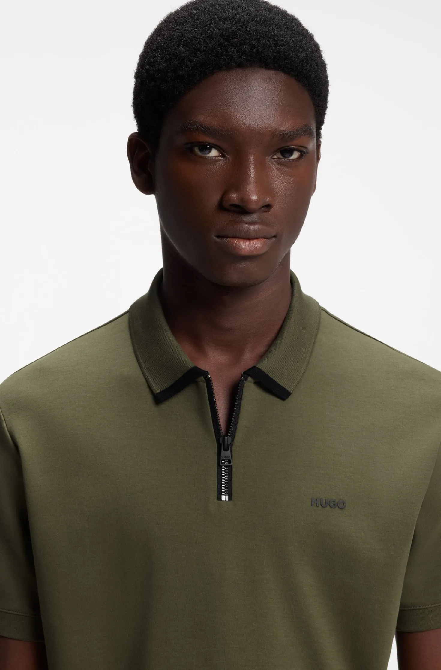 Cotton piqué polo shirt with zip neckline
