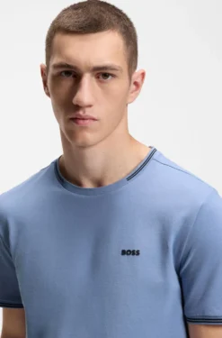 Cotton-piqué T-shirt with striped jacquard trims