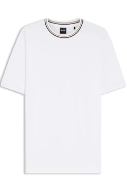 Cotton-piqué T-shirt with striped collar