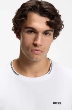 Cotton-piqué T-shirt with striped jacquard trims