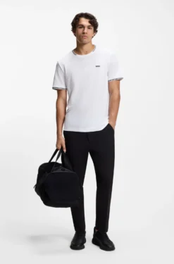 Cotton-piqué T-shirt with striped jacquard trims