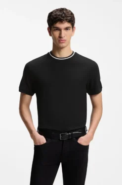 Cotton-piqué T-shirt with striped collar