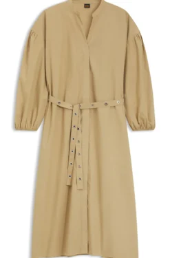 Cotton-poplin shirt dress with eyelet belt