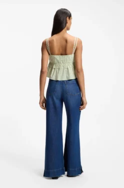 Cotton-poplin top with vertical stripe