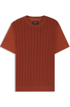 Cotton-silk T-shirt with cable-knit front panel