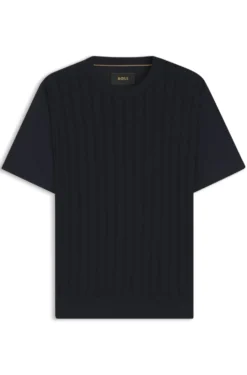 Cotton-silk T-shirt with cable-knit front panel