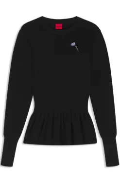 Cotton sweater with detachable floral brooch