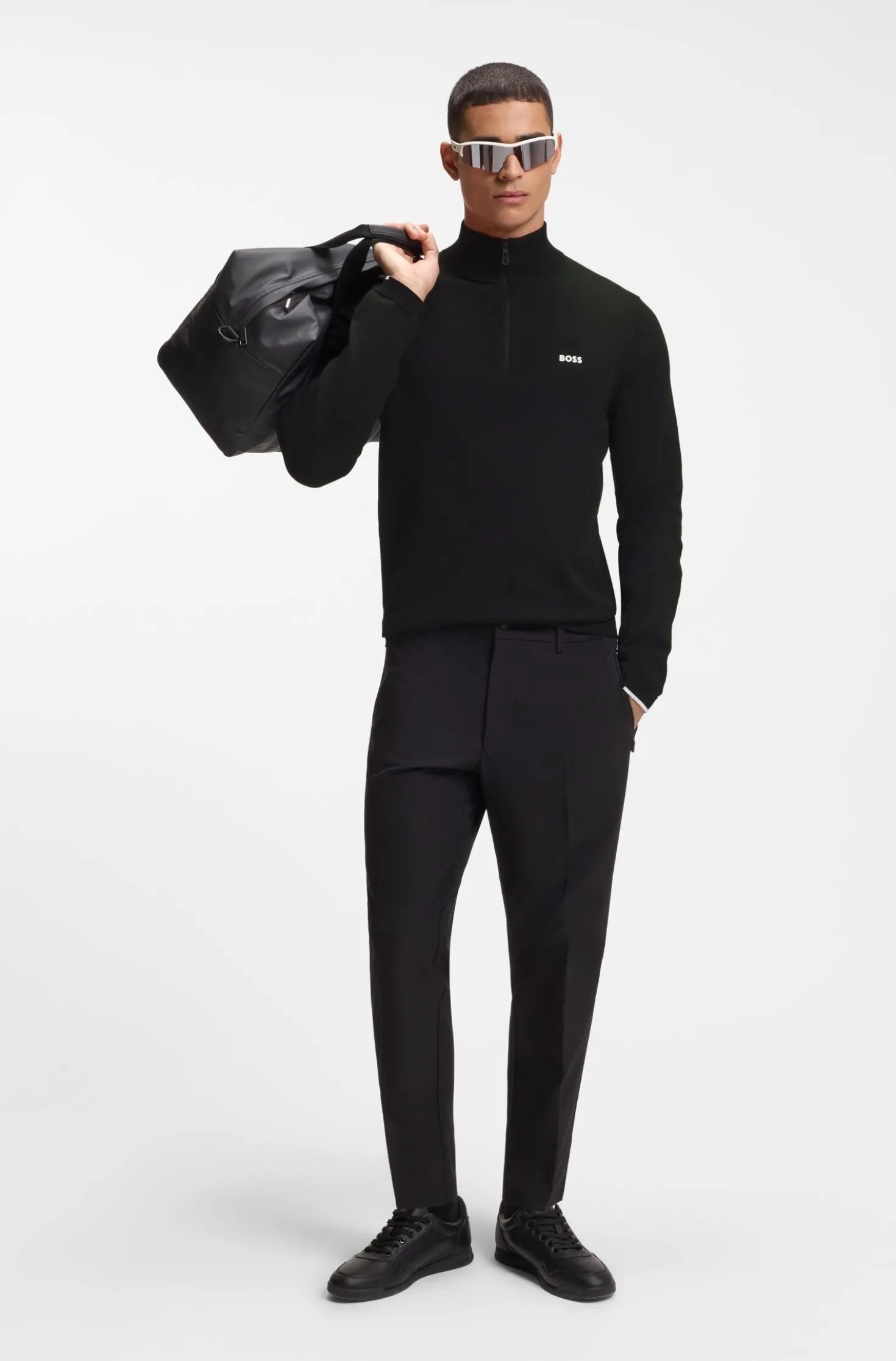 Cotton sweater with quarter zip