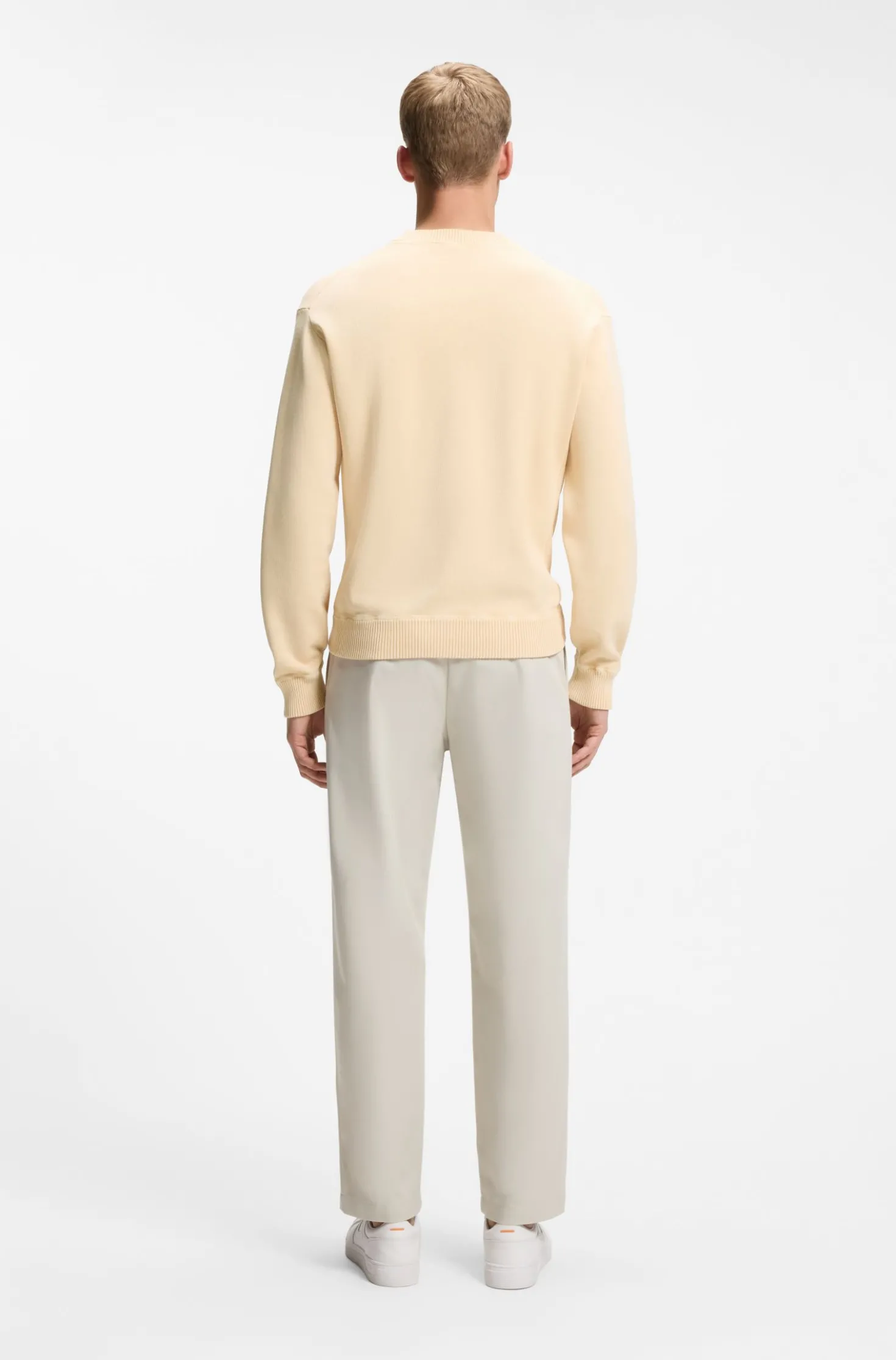 Cotton sweater with ribbed side seams