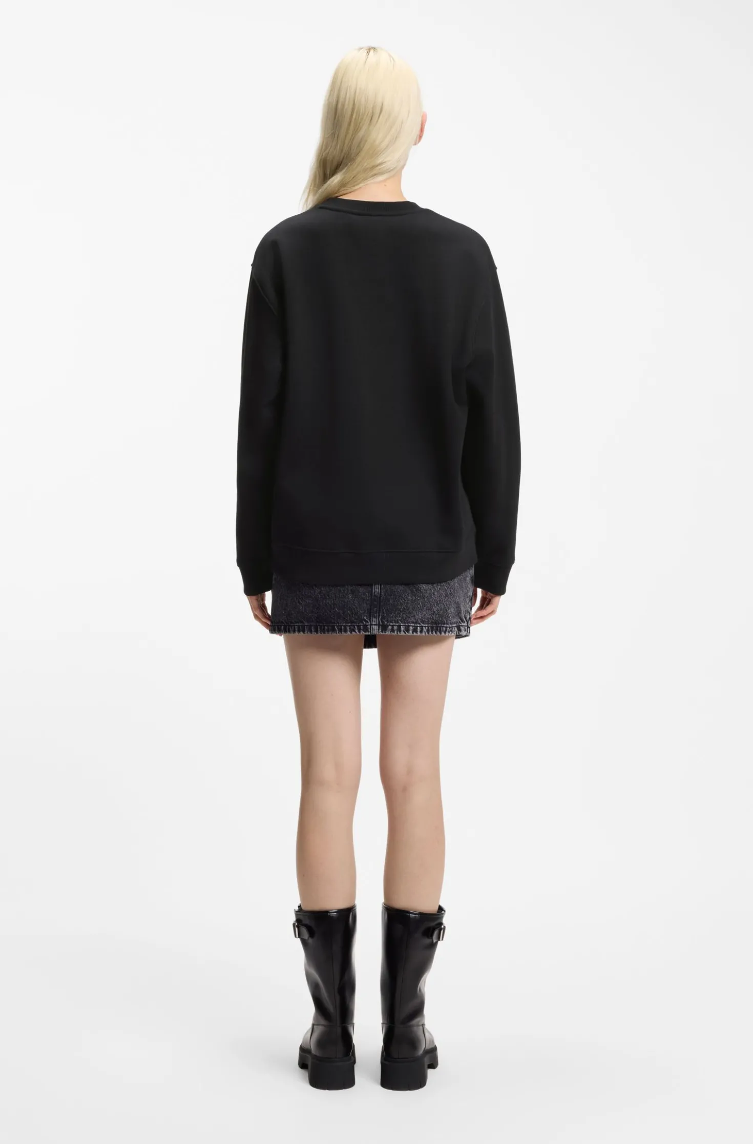 Cotton sweatshirt with rhinestone Happy HUGO logo