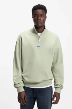 Cotton sweatshirt with zip neck and logo