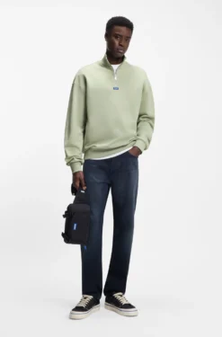 Cotton sweatshirt with zip neck and logo