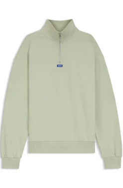 Cotton sweatshirt with zip neck and logo