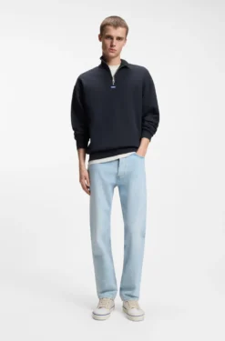 Cotton sweatshirt with zip neck and logo