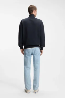 Cotton sweatshirt with zip neck and logo