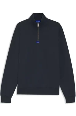 Cotton sweatshirt with zip neck and logo