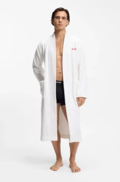 Cotton-terry dressing gown with embroidered red logo