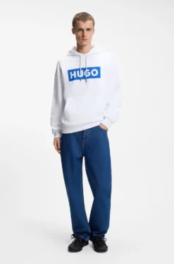 Cotton-terry hoodie with rectangle logo print
