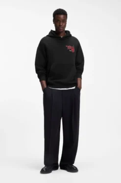 Cotton-terry hoodie with rose artwork