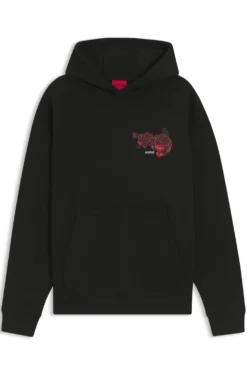 Cotton-terry hoodie with rose artwork