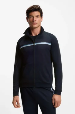 Cotton-terry jacket with stripe and logo