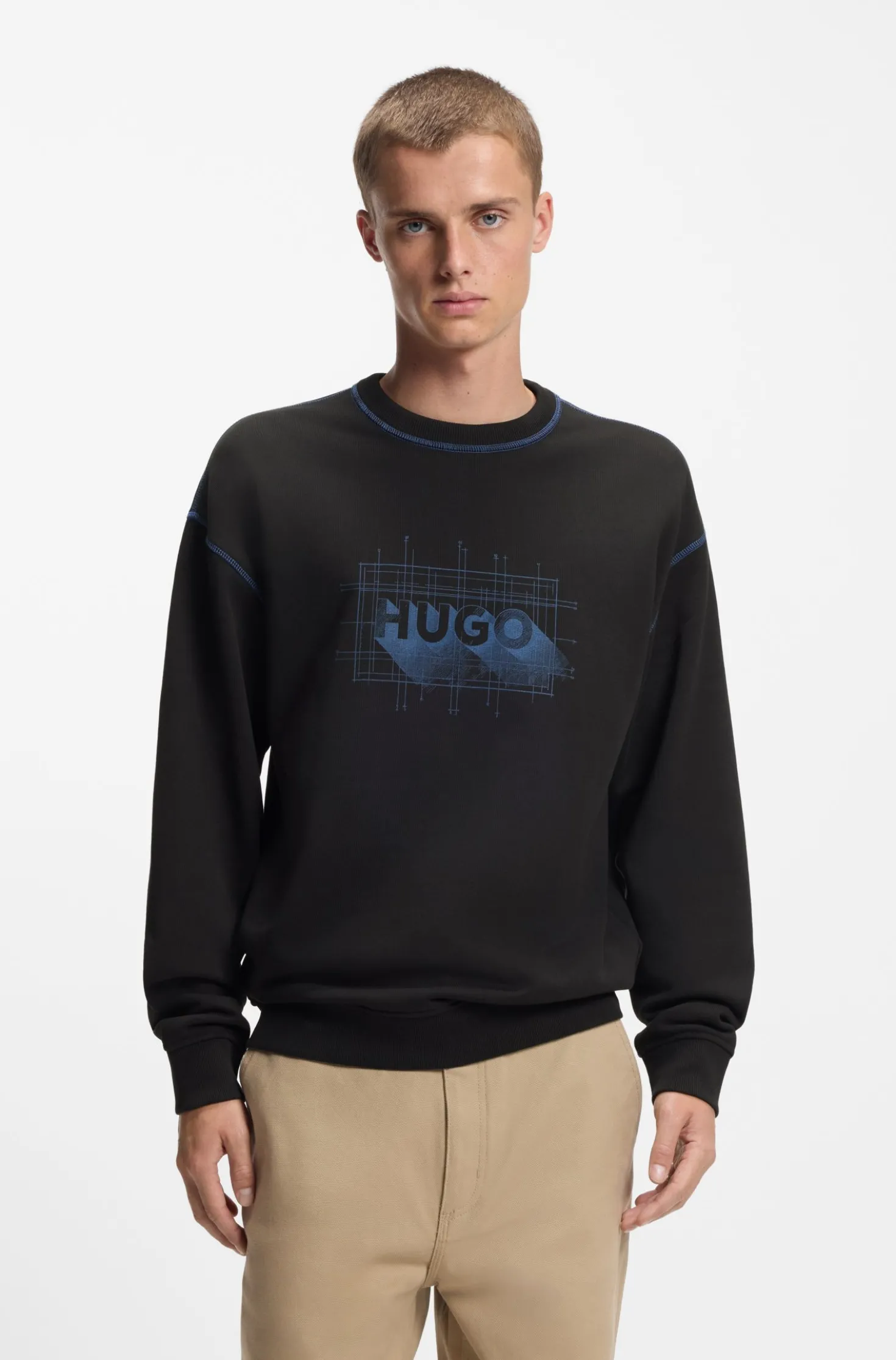 Cotton-terry logo sweatshirt with contrast stitching