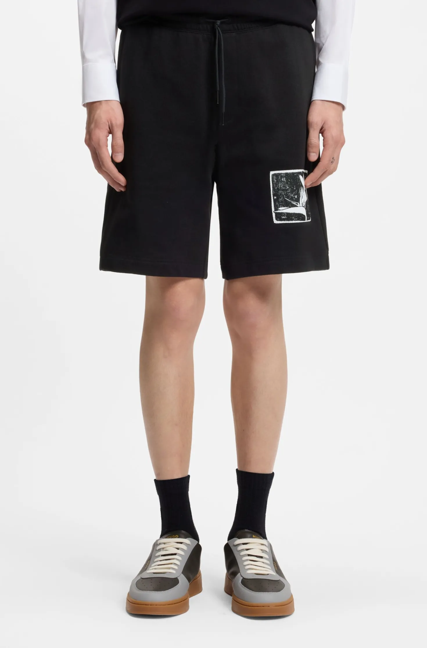 Cotton-terry shorts with artwork patch