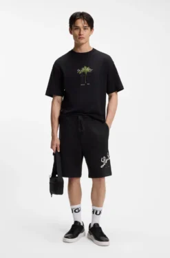 Cotton-terry shorts with logo artwork