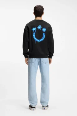 Cotton-terry sweatshirt with Happy HUGO