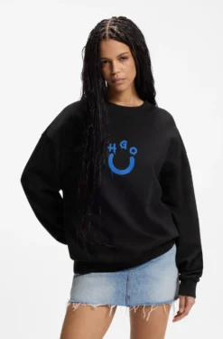 Cotton-terry sweatshirt with Happy HUGO
