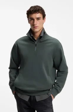 Cotton-terry sweatshirt with quarter zip