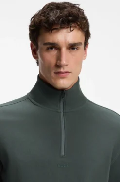 Cotton-terry sweatshirt with quarter zip