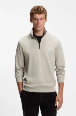 Cotton-terry sweatshirt with zip collar