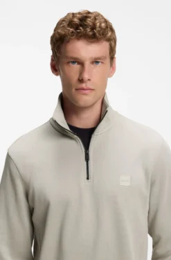 Cotton-terry sweatshirt with zip collar
