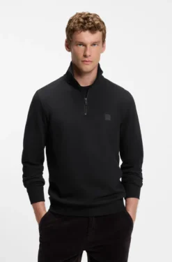 Cotton-terry sweatshirt with zip collar