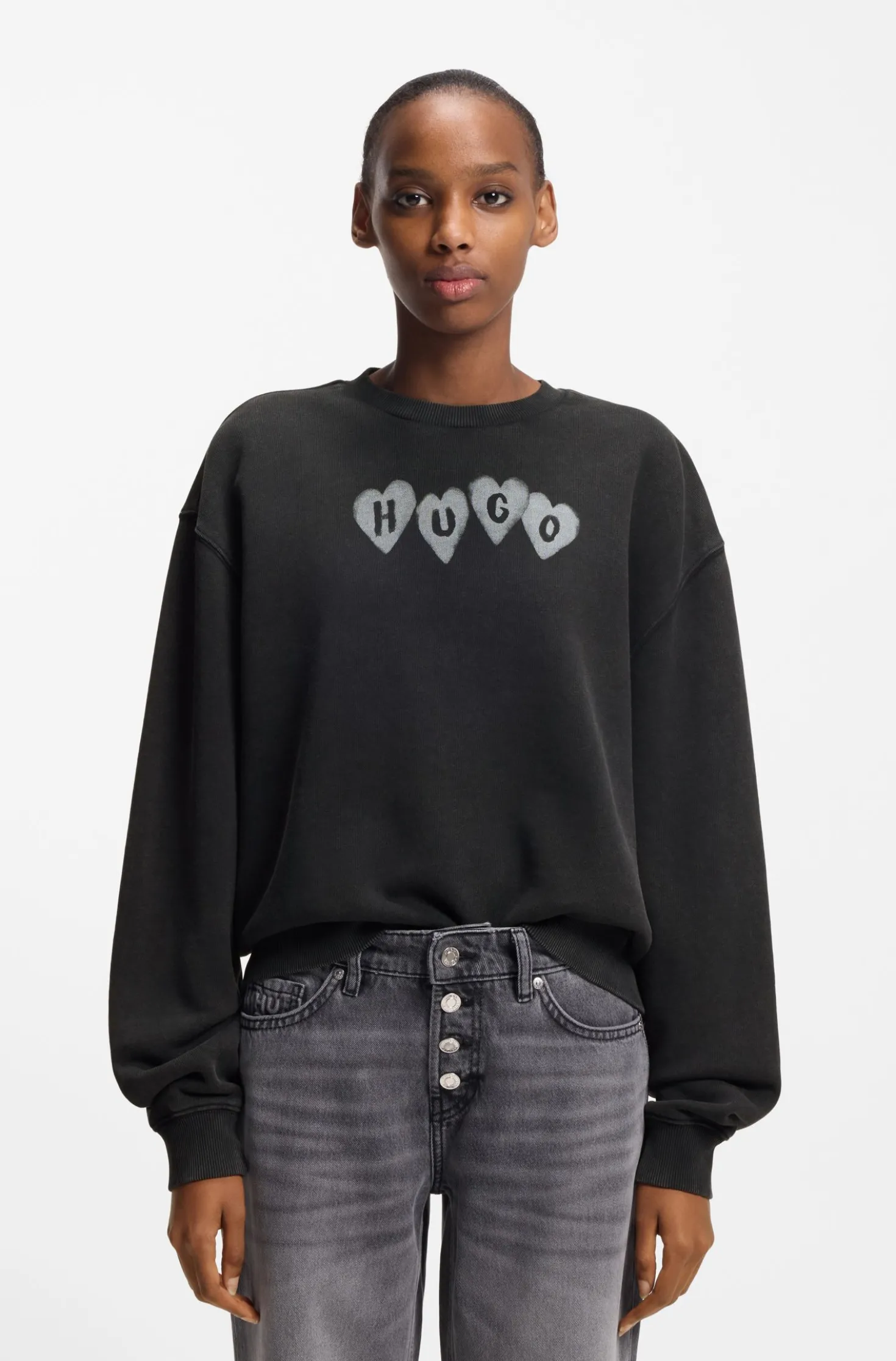 Cotton-terry sweatshirt with heart logo