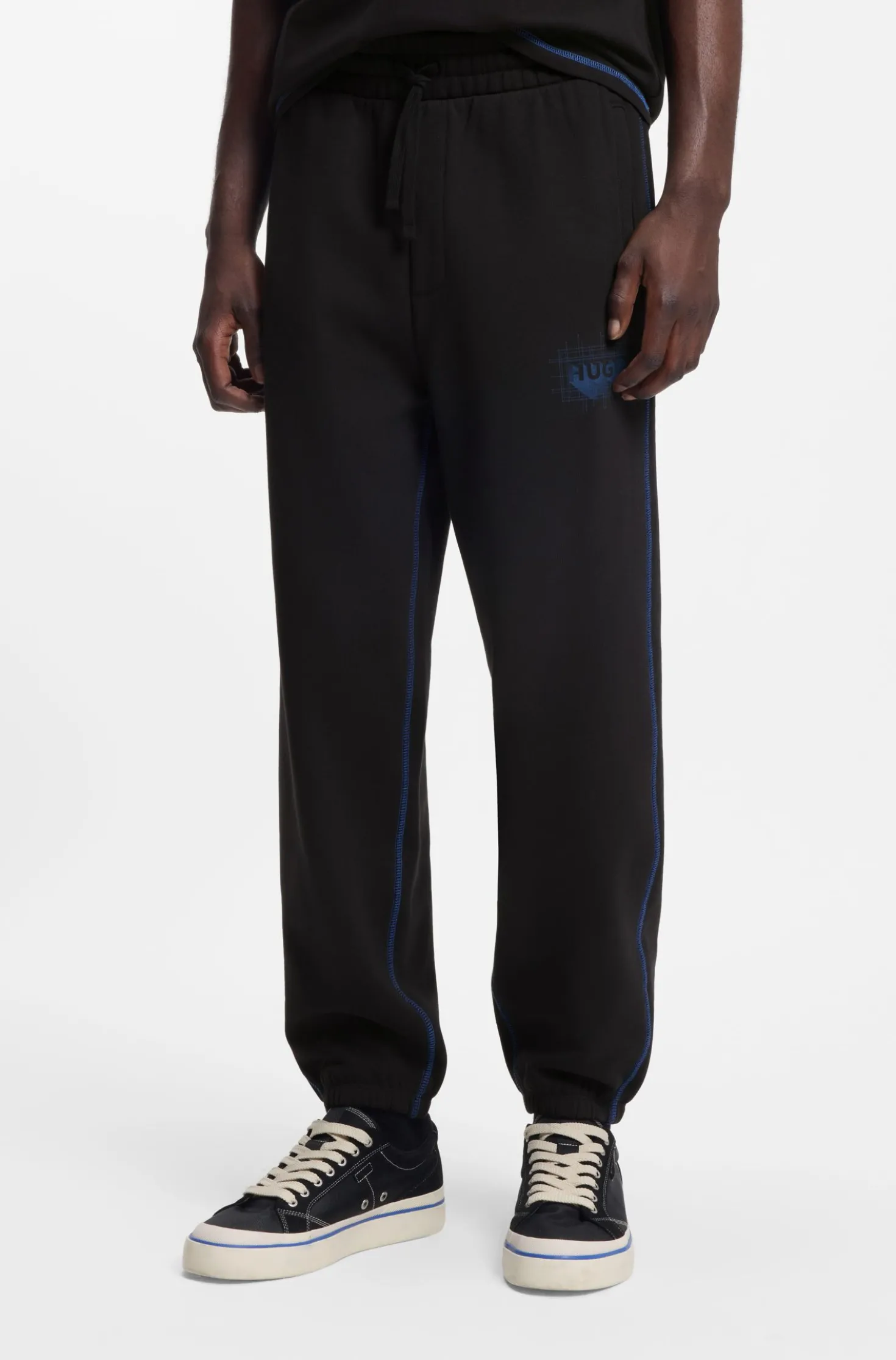 Cotton-terry tracksuit bottoms with logo and contrast stitching