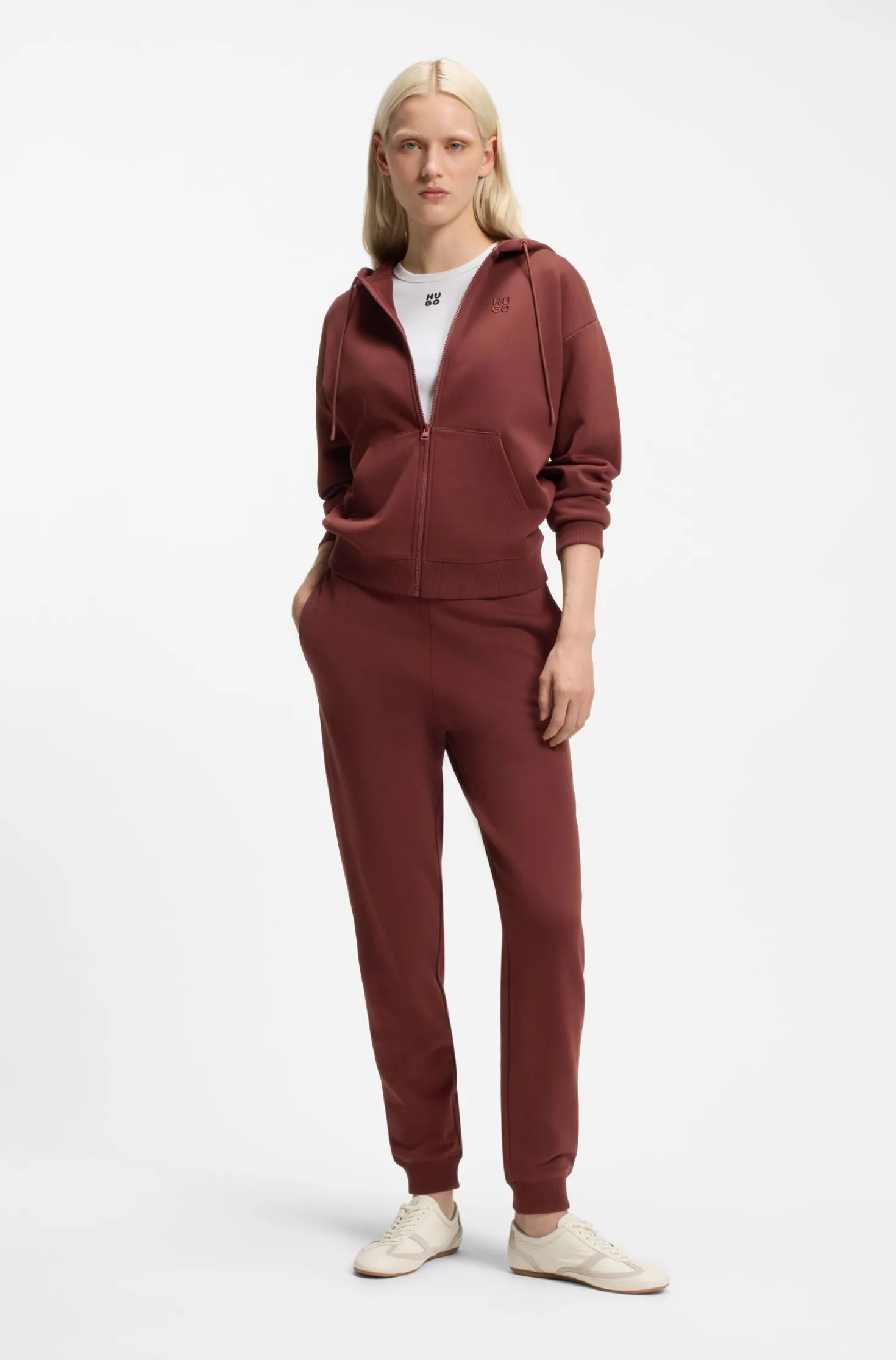 Cotton-terry tracksuit bottoms with embroidered logo
