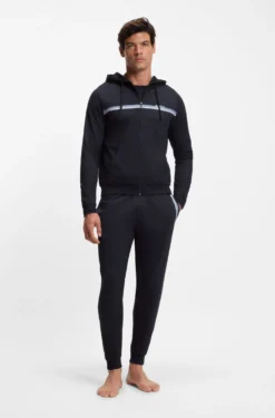 Cotton-terry zip-up hoodie with stripes and logo