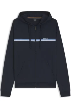 Cotton-terry zip-up hoodie with stripes and logo