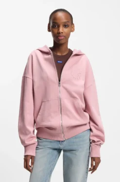 Cotton-terry zip-up hoodie with embossed logos